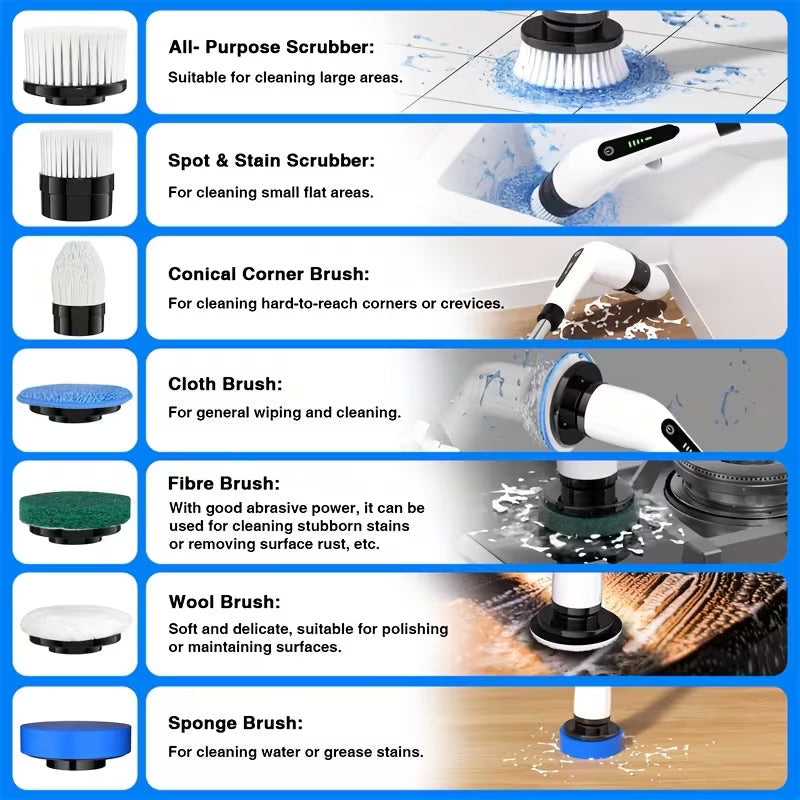 2026 Upgraded Cordless Electric Spin Scrubber, 7 Interchangeable Brush Heads with Adjustable Long Handle & Rechargeable Design
