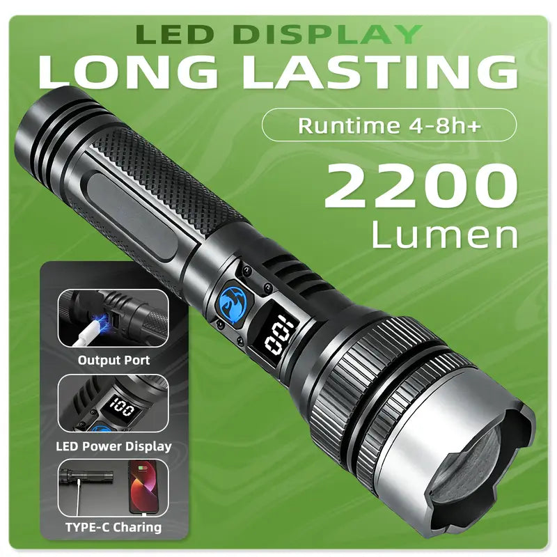 Buy 1 Get 1 Free, Total of 2pcs , 2-in-1 Strong Flashlight (Power Bank), Digital display ofpower, Rechargeable, Zoomable,, X4Waterproof,Adjustable Brightness Flash Light for Outdoor, Emergency,Camping Accessories
