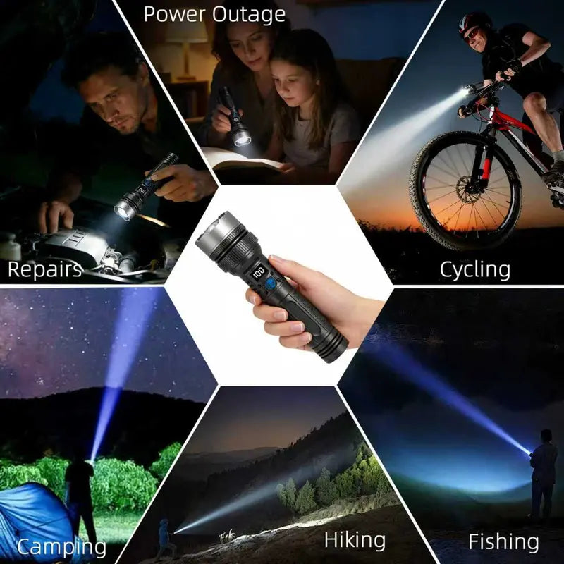 Buy 1 Get 1 Free, Total of 2pcs , 2-in-1 Strong Flashlight (Power Bank), Digital display ofpower, Rechargeable, Zoomable,, X4Waterproof,Adjustable Brightness Flash Light for Outdoor, Emergency,Camping Accessories
