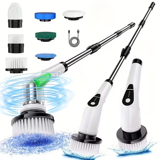 2026 Upgraded Cordless Electric Spin Scrubber, 7 Interchangeable Brush Heads with Adjustable Long Handle & Rechargeable Design
