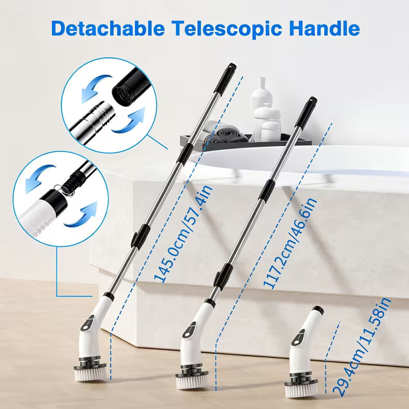 2026 Upgraded Cordless Electric Spin Scrubber, 7 Interchangeable Brush Heads with Adjustable Long Handle & Rechargeable Design