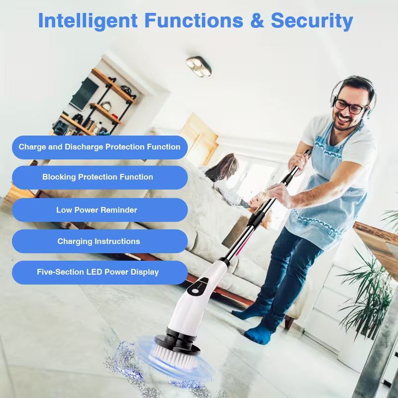 2026 Upgraded Cordless Electric Spin Scrubber, 7 Interchangeable Brush Heads with Adjustable Long Handle & Rechargeable Design