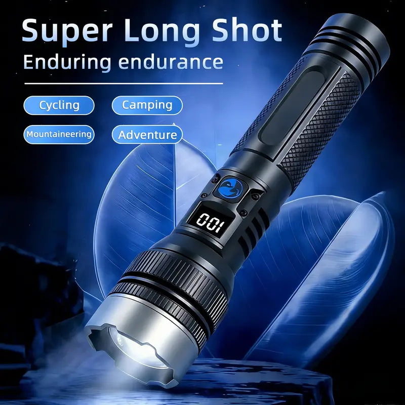 Buy 1 Get 1 Free, Total of 2pcs , 2-in-1 Strong Flashlight (Power Bank), Digital display ofpower, Rechargeable, Zoomable,, X4Waterproof,Adjustable Brightness Flash Light for Outdoor, Emergency,Camping Accessories