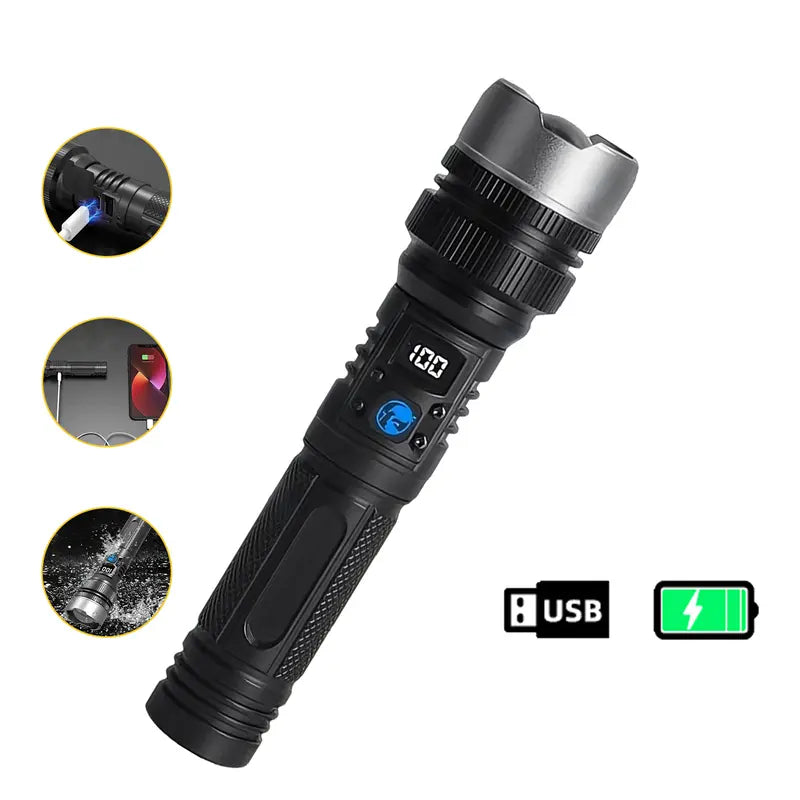 Buy 1 Get 1 Free, Total of 2pcs , 2-in-1 Strong Flashlight (Power Bank), Digital display ofpower, Rechargeable, Zoomable,, X4Waterproof,Adjustable Brightness Flash Light for Outdoor, Emergency,Camping Accessories