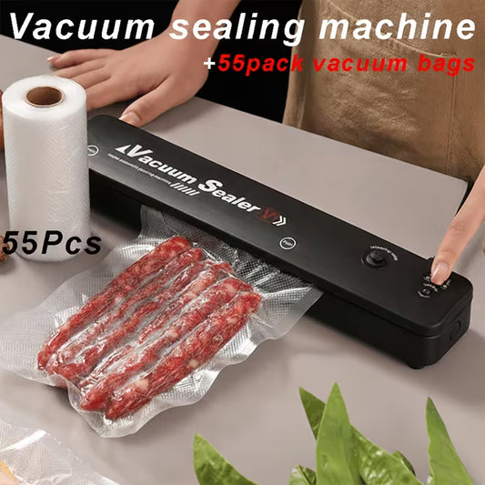 2026 Upgraded Automatic Vacuum Sealer Machine, Food Sealing Kit with 55 Vacuum Bags for Fresh Food Storage, Preservation & Sous Vide Cooking