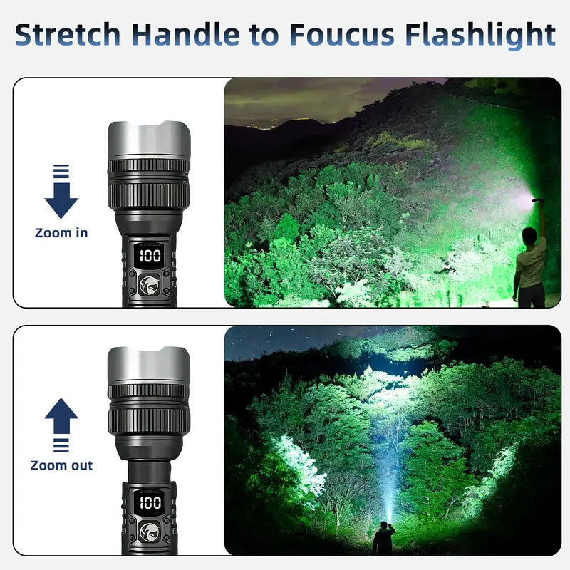 Buy 1 Get 1 Free, Total of 2pcs , 2-in-1 Strong Flashlight (Power Bank), Digital display ofpower, Rechargeable, Zoomable,, X4Waterproof,Adjustable Brightness Flash Light for Outdoor, Emergency,Camping Accessories